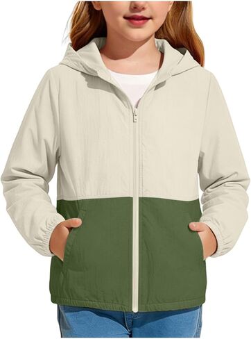 Girls Boys Zip Up Hooded Jacket UPF 50+ Sun Protection Long Sleeve Kids Casual Summer Lightweight Outwear with Pockets in Kuwait