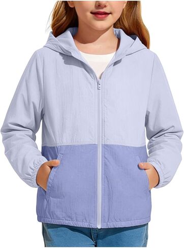 Girls Boys Zip Up Hooded Jacket UPF 50+ Sun Protection Long Sleeve Kids Casual Summer Lightweight Outwear with Pockets in Kuwait