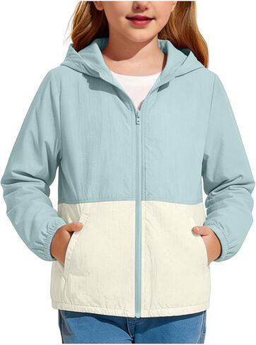 Girls Boys Zip Up Hooded Jacket UPF 50+ Sun Protection Long Sleeve Kids Casual Summer Lightweight Outwear with Pockets in Kuwait