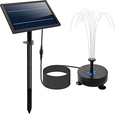 Solar Water Pump with 5 LED Color Light 7pcs Nozzle Kit Solar Fountain Pump 170L per H 9.8ft Cable Wall Mounted and Ground Inseted Panel in Saudi Arabia