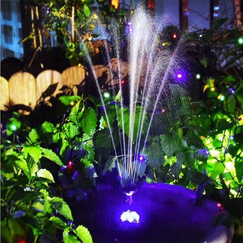 Solar Water Pump with 5 LED Color Light 7pcs Nozzle Kit Solar Fountain Pump 170L per H 9.8ft Cable Wall Mounted and Ground Inseted Panel in Saudi Arabia