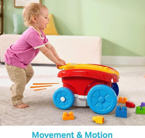 MEGA BLOKS First Builders Toddler Building Toy, Block Scooping Pull Wagon with 20 Pieces and Built-in Storage, Picks Up Blocks, Red, Kids Ages 1+ in Kuwait