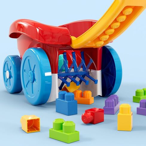 MEGA BLOKS First Builders Toddler Building Toy, Block Scooping Pull Wagon with 20 Pieces and Built-in Storage, Picks Up Blocks, Red, Kids Ages 1+ in Kuwait