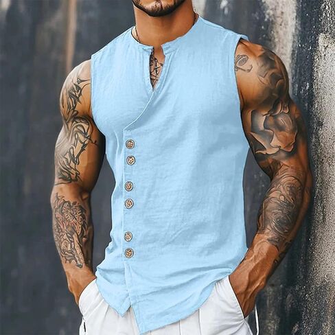 Alalaso Men's Casual Button Down Sleeveless Tank Top Summer Athletic Muscle Shirt Breathable Comfortable Undershirt in Kuwait