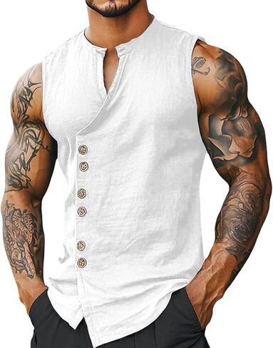 Alalaso Men's Casual Button Down Sleeveless Tank Top Summer Athletic Muscle Shirt Breathable Comfortable Undershirt in Kuwait