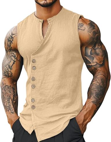 Alalaso Men's Casual Button Down Sleeveless Tank Top Summer Athletic Muscle Shirt Breathable Comfortable Undershirt in Kuwait
