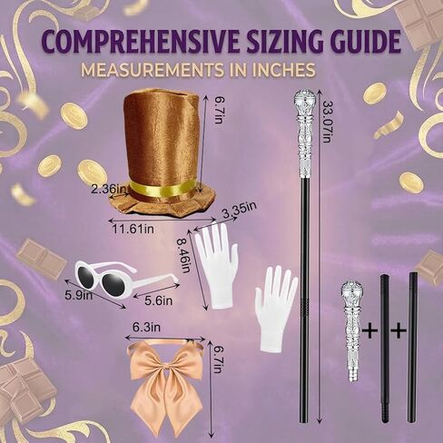 Halloween Chocolate Factory Costume, Chocolate Top Hat Accessories Set 5 Pcs Hat Sunglasses Scepter Bowtie Gloves for Adult Men Women Magic Movie Character Dress Up Parade Cosplay Dance Recitals in Saudi Arabia