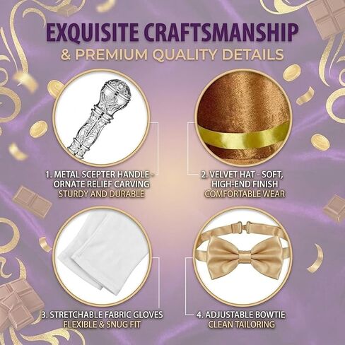 Halloween Chocolate Factory Costume, Chocolate Top Hat Accessories Set 5 Pcs Hat Sunglasses Scepter Bowtie Gloves for Adult Men Women Magic Movie Character Dress Up Parade Cosplay Dance Recitals in Saudi Arabia