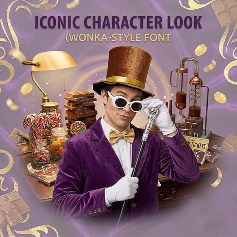 Halloween Chocolate Factory Costume, Chocolate Top Hat Accessories Set 5 Pcs Hat Sunglasses Scepter Bowtie Gloves for Adult Men Women Magic Movie Character Dress Up Parade Cosplay Dance Recitals in Saudi Arabia