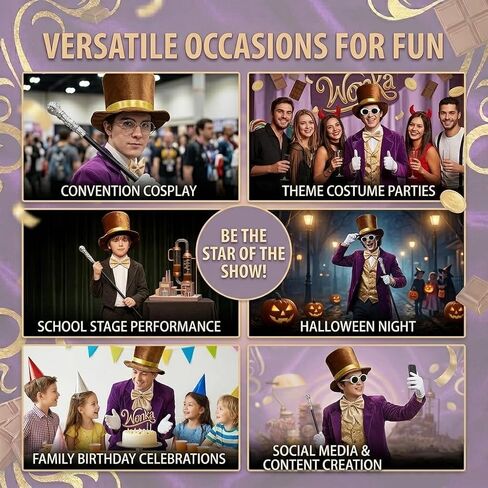 Halloween Chocolate Factory Costume, Chocolate Top Hat Accessories Set 5 Pcs Hat Sunglasses Scepter Bowtie Gloves for Adult Men Women Magic Movie Character Dress Up Parade Cosplay Dance Recitals in Saudi Arabia