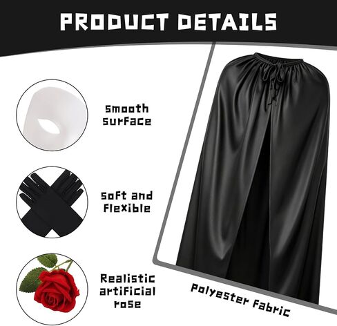 5 Pieces The Opera Costume Accessories Set Men's Masquerade Costume Set with Half Face Mask, Long Cape, Gloves, Bow Tie and Artificial Red Rose for Halloween Carnivals Masquerade Party Cosplay in Saudi Arabia