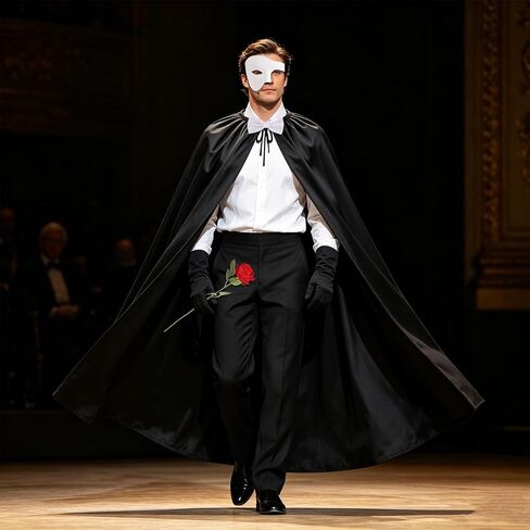 5 Pieces The Opera Costume Accessories Set Men's Masquerade Costume Set with Half Face Mask, Long Cape, Gloves, Bow Tie and Artificial Red Rose for Halloween Carnivals Masquerade Party Cosplay in Saudi Arabia