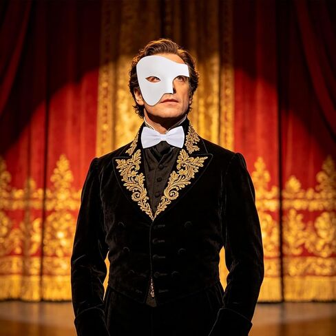 5 Pieces The Opera Costume Accessories Set Men's Masquerade Costume Set with Half Face Mask, Long Cape, Gloves, Bow Tie and Artificial Red Rose for Halloween Carnivals Masquerade Party Cosplay in Saudi Arabia