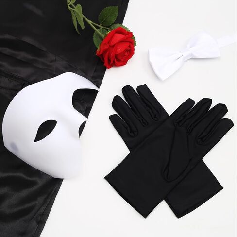 5 Pieces The Opera Costume Accessories Set Men's Masquerade Costume Set with Half Face Mask, Long Cape, Gloves, Bow Tie and Artificial Red Rose for Halloween Carnivals Masquerade Party Cosplay in Saudi Arabia