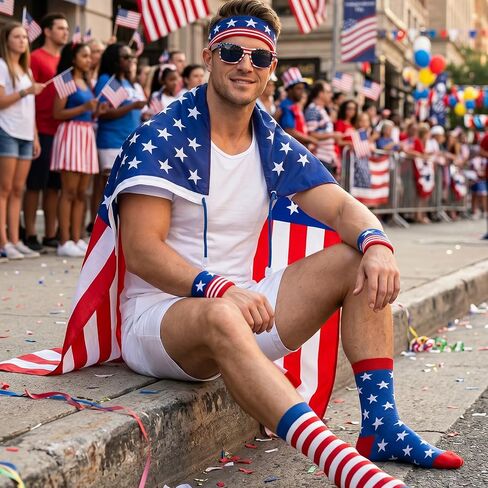 American Flag Costume Cape 4th of July Accessories for 250th Anniversary American Flag Headband Wristbands Sunglasses and Socks for Independence Day in Saudi Arabia