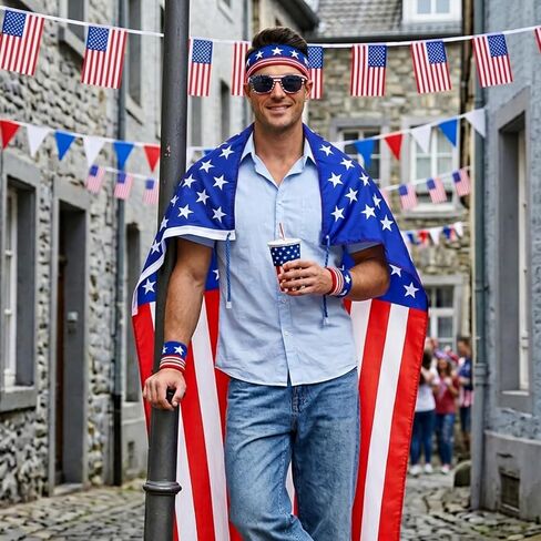 American Flag Costume Cape 4th of July Accessories for 250th Anniversary American Flag Headband Wristbands Sunglasses and Socks for Independence Day in Saudi Arabia