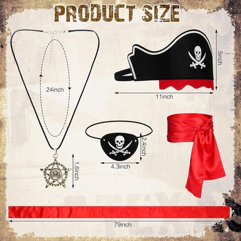 Jiuguva 6 Set/24 Pcs Pirate Accessories Set Adult Pirate Party Favor Costume Accessories Set Include 6 Hats 6 Eye Patches 6 Skull Necklace 6 Belt for Halloween Party Cosplay Captain Role Play Dress in Kuwait