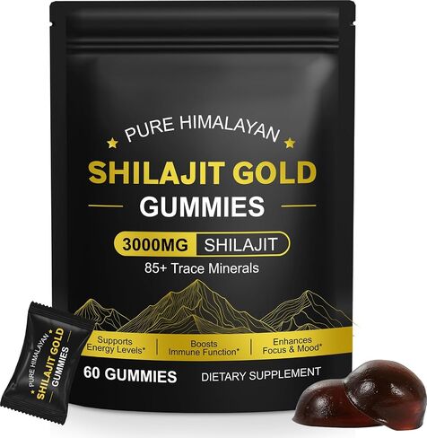 Shilajit Gummies for Men & Women, Pure & Natural Himalayan Gold Shilajit Gummy Rich in Ashwagandha, Gokshura, Energy Boost & Immune Support- Gluten Free 60 Gummies in Kuwait