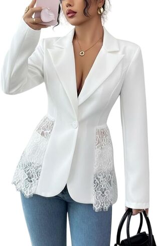 MINTLIMIT Women's Lace Blazer Business Casual Lapel Collar Long Sleeve Open Front Work Office Suit Jackets Blazer in Kuwait