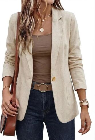 IDEALSANXUN Womens Cotton Linen Longline Blazer Casual Spring Summer Lightweight Soft Jackets in Kuwait