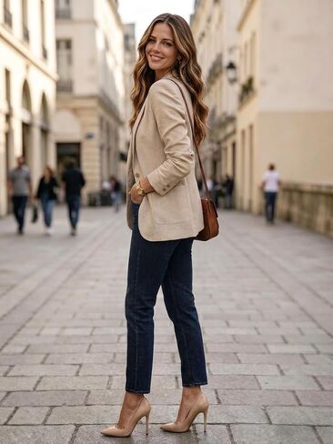 IDEALSANXUN Womens Cotton Linen Longline Blazer Casual Spring Summer Lightweight Soft Jackets in Kuwait