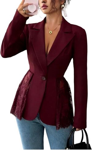 MINTLIMIT Women's Lace Blazer Business Casual Lapel Collar Long Sleeve Open Front Work Office Suit Jackets Blazer in Kuwait