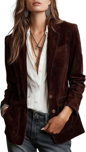 CHOUYATOU Women's Retro Faux Suede Leather Blazer Jacket Notched Collar Work Dressy Business Casual Coat in Kuwait