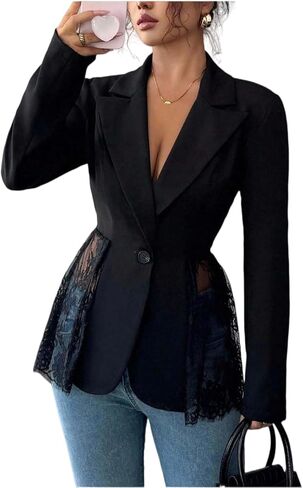 MINTLIMIT Women's Lace Blazer Business Casual Lapel Collar Long Sleeve Open Front Work Office Suit Jackets Blazer in Kuwait
