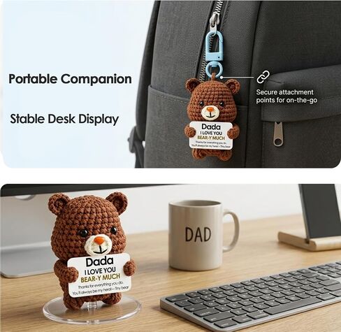 Funny Fathers Day Bear Gifts from Daughter Son Wife,Positive Crochet Bear Birthday Gift for Dad Father, I Love You Papa Cute Small Stuff Things,Handmade Emotional Support Desk Decor Doll in Saudi Arabia