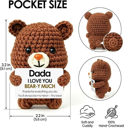 Funny Fathers Day Bear Gifts from Daughter Son Wife,Positive Crochet Bear Birthday Gift for Dad Father, I Love You Papa Cute Small Stuff Things,Handmade Emotional Support Desk Decor Doll in Saudi Arabia