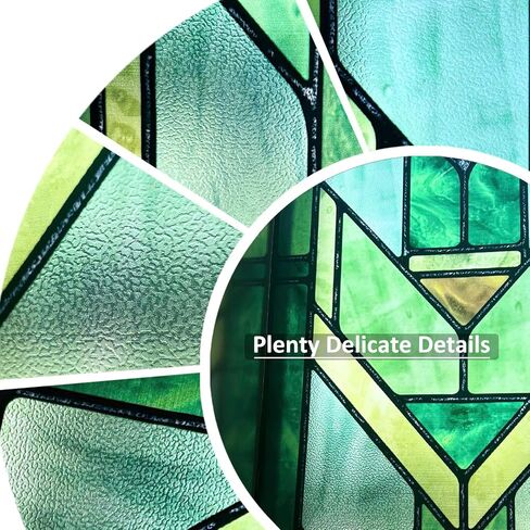 Original Hand Drawn Faux Stained Glass Window Film, Double-Sided Privacy Static Film, Vibrant Chartreuse Geometry Patterns Inspired by Martin House Peep Proof 16.93"X84.65" in Kuwait