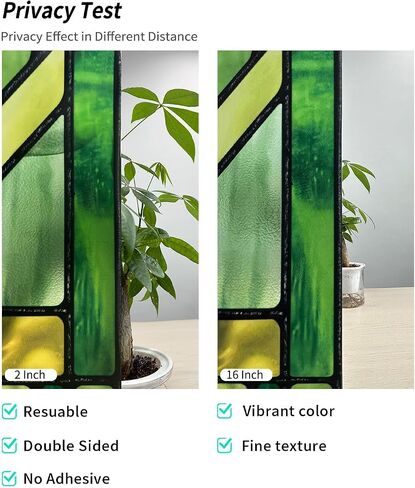 Original Hand Drawn Faux Stained Glass Window Film, Double-Sided Privacy Static Film, Vibrant Chartreuse Geometry Patterns Inspired by Martin House Peep Proof 16.93"X84.65" in Kuwait