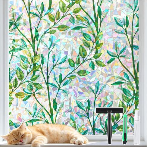 DOWELL Window Privacy Film, Rainbow Stained Glass Cover, Decorative Privacy Window Film, Static Cling Heat Control Door Sticker, Sun Block UV Protection Glass Cover, Prism Leaf, 17.5" x 78.7" in Saudi Arabia