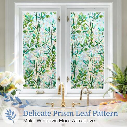 DOWELL Window Privacy Film, Rainbow Stained Glass Cover, Decorative Privacy Window Film, Static Cling Heat Control Door Sticker, Sun Block UV Protection Glass Cover, Prism Leaf, 17.5" x 78.7" in Saudi Arabia