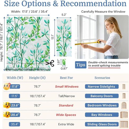 DOWELL Window Privacy Film, Rainbow Stained Glass Cover, Decorative Privacy Window Film, Static Cling Heat Control Door Sticker, Sun Block UV Protection Glass Cover, Prism Leaf, 17.5" x 78.7" in Saudi Arabia