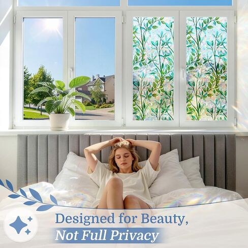 DOWELL Window Privacy Film, Rainbow Stained Glass Cover, Decorative Privacy Window Film, Static Cling Heat Control Door Sticker, Sun Block UV Protection Glass Cover, Prism Leaf, 17.5" x 78.7" in Saudi Arabia