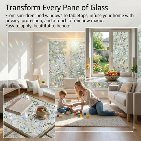 Rainbow Window Clings Decals - Large Summer Window Privacy Film Decor - Removable Static Cling for Glass Windows (Butterfly Flower, 17.5"*78.7") in Saudi Arabia