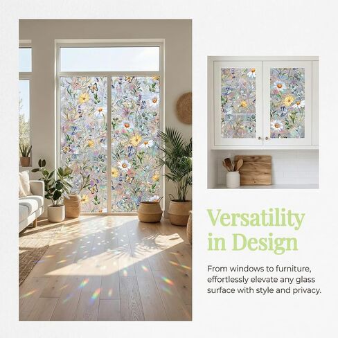 Rainbow Window Clings Decals - Large Summer Window Privacy Film Decor - Removable Static Cling for Glass Windows (Butterfly Flower, 17.5"*78.7") in Saudi Arabia