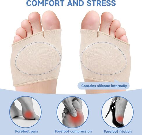 2 Pcs Metatarsal Pads for Women and Men, Foot Pads for Ball Pain Relief, Metatarsalgia, Morton's Neuroma, Fabric Sleeves with Gel Inserts(Beige, Medium) in Saudi Arabia