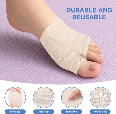 2 Pcs Metatarsal Pads for Women and Men, Foot Pads for Ball Pain Relief, Metatarsalgia, Morton's Neuroma, Fabric Sleeves with Gel Inserts(Beige, Medium) in Saudi Arabia
