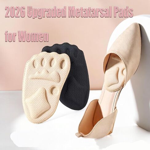 6Pcs Metatarsal Pads for Women, 2026 Upgraded Breathable Ball of Foot Cushions,Non-Slip Shoe Inserts for High Heels, Breathable Comfort Insoles (Beige&Black) in Kuwait