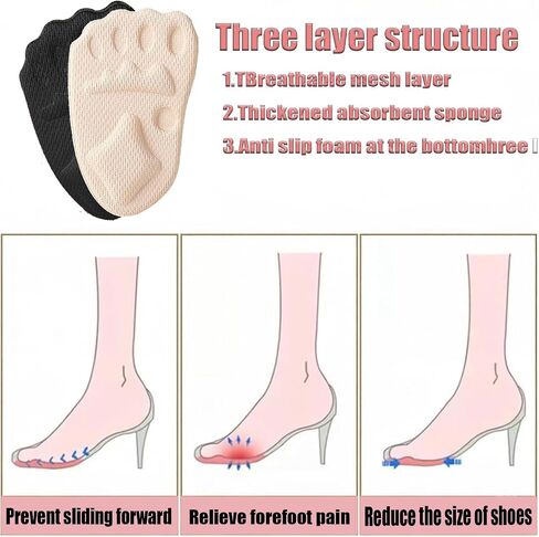 6Pcs Metatarsal Pads for Women, 2026 Upgraded Breathable Ball of Foot Cushions,Non-Slip Shoe Inserts for High Heels, Breathable Comfort Insoles (Beige&Black) in Kuwait
