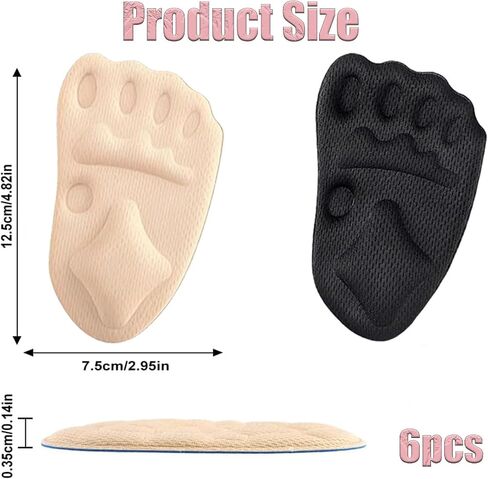 6Pcs Metatarsal Pads for Women, 2026 Upgraded Breathable Ball of Foot Cushions,Non-Slip Shoe Inserts for High Heels, Breathable Comfort Insoles (Beige&Black) in Kuwait