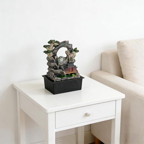 Elephant Asian Pagoda Tabletop Water Fountain, LED Crystal Ball Cascading Rock Waterfall, Indoor Outdoor Zen Decor for Home Office Patio, Soothing Relaxation Sound, Housewarming Gift in Saudi Arabia