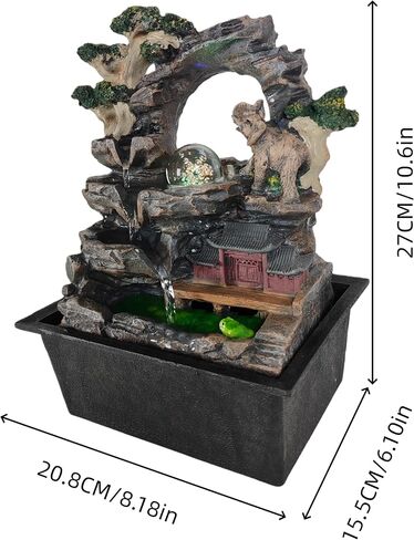 Elephant Asian Pagoda Tabletop Water Fountain, LED Crystal Ball Cascading Rock Waterfall, Indoor Outdoor Zen Decor for Home Office Patio, Soothing Relaxation Sound, Housewarming Gift in Saudi Arabia