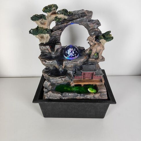 Elephant Asian Pagoda Tabletop Water Fountain, LED Crystal Ball Cascading Rock Waterfall, Indoor Outdoor Zen Decor for Home Office Patio, Soothing Relaxation Sound, Housewarming Gift in Saudi Arabia