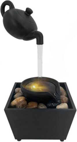 Floating Teapot Water Fountain with LED Lights, Indoor Zen Tabletop Fountain with Flowing Water and Stones for Home Office Decor in Kuwait