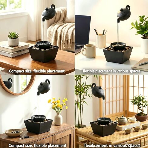 Floating Teapot Water Fountain with LED Lights, Indoor Zen Tabletop Fountain with Flowing Water and Stones for Home Office Decor in Kuwait