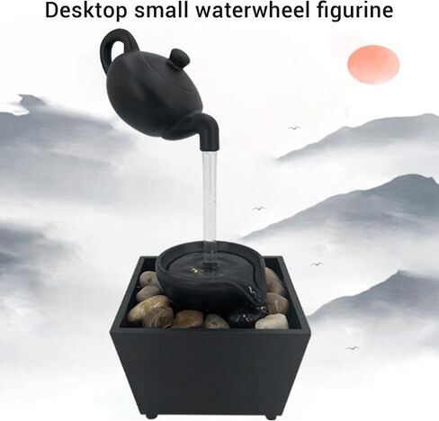 Floating Teapot Water Fountain with LED Lights, Indoor Zen Tabletop Fountain with Flowing Water and Stones for Home Office Decor in Kuwait