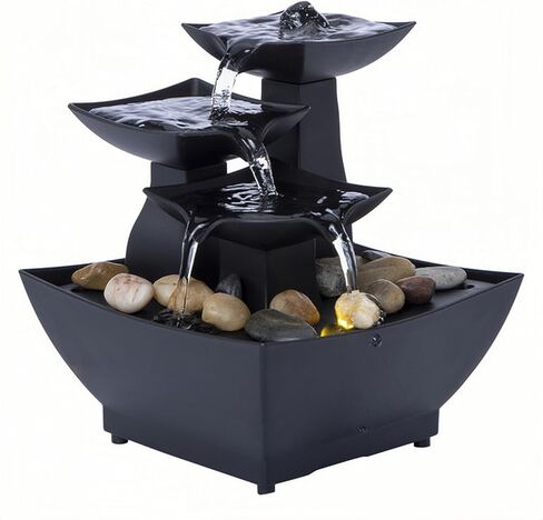 Mini Indoor Water Fountain with Yellow LED Light – USB-C Powered Tabletop Fountain with Real Stones – Compact Water Feature for Home, Office, Desk, Bedroom Decor – Black in Kuwait
